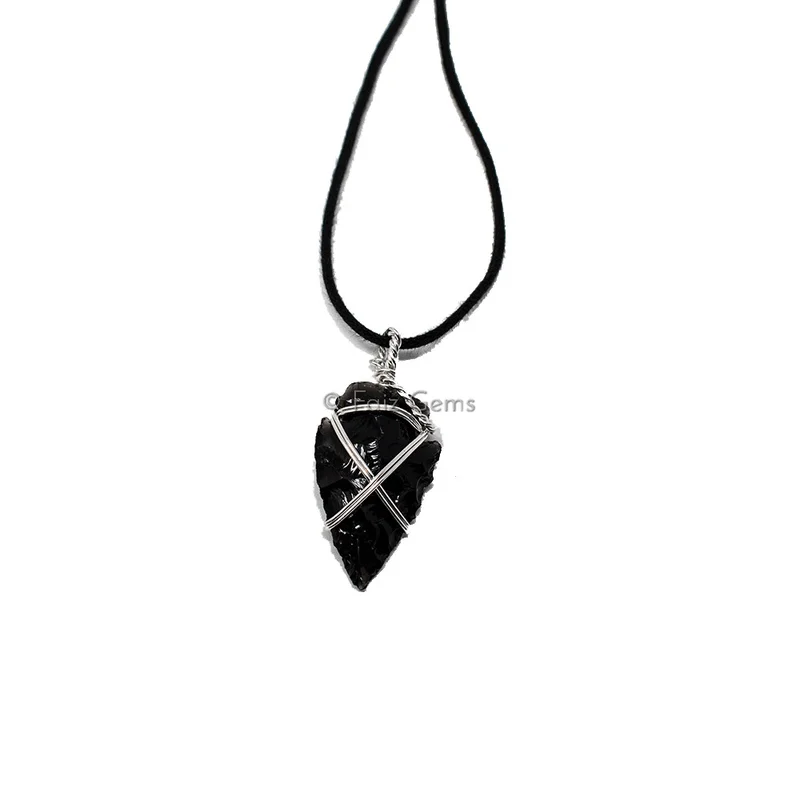 Black Obsidian Arrowhead Wire Warp Pendants