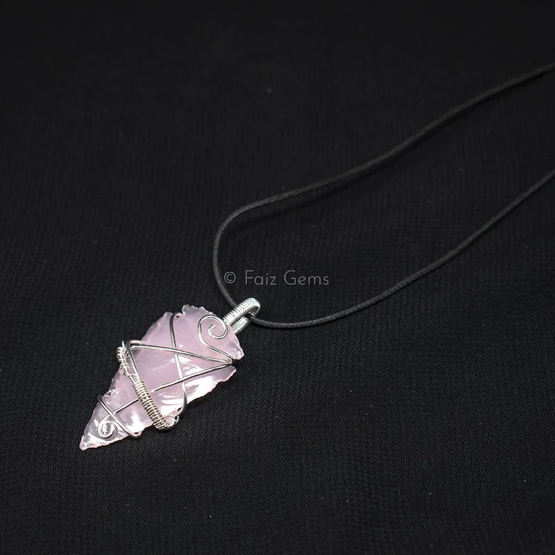 Rose Quartz Arrowheads Wire Wraped Pendants