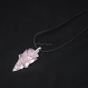 Rose Quartz Arrowheads Wire Wraped Pendants