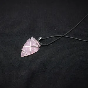 Rose Quartz Arrowheads Wire Wraped Pendants