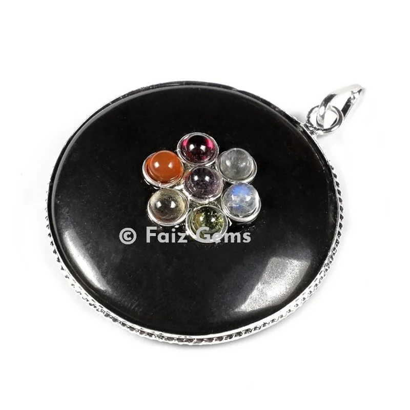 Black Stone Chakra Disc Pendants