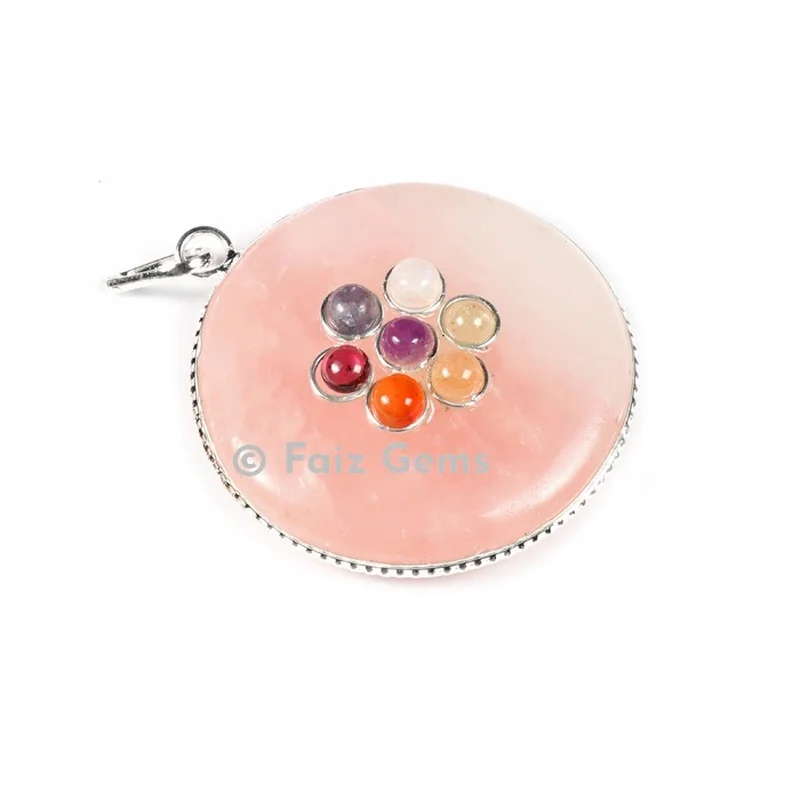 Rose Quartz Chakra Disc Pendants