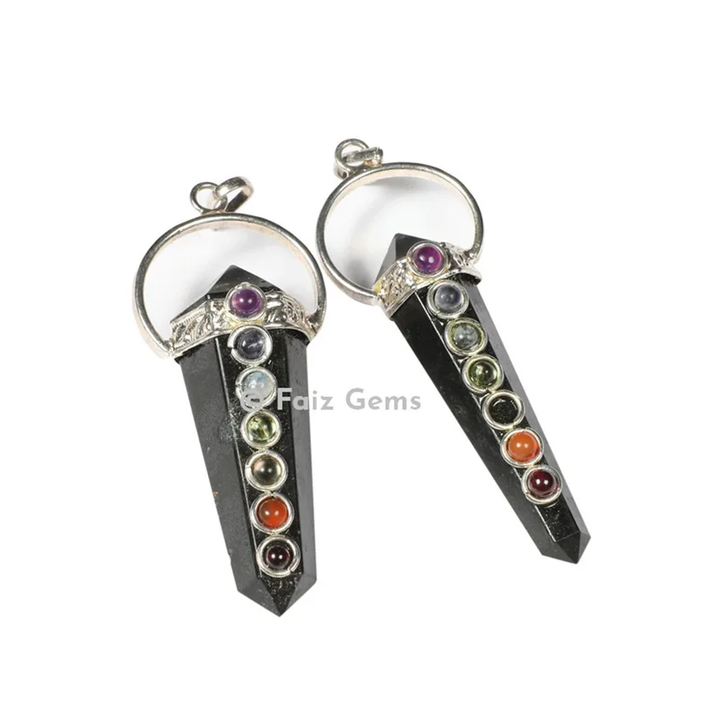 Black Tourmaline Chakra Double Point Pendants