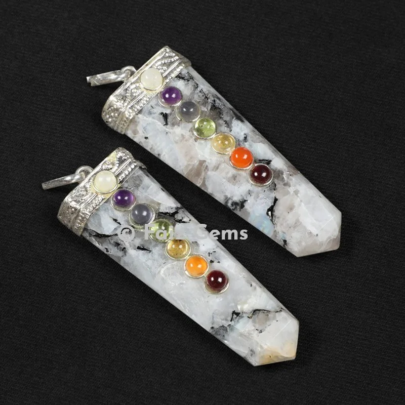 Rainbow Moonstone Chakra Flat Pencil Pendants