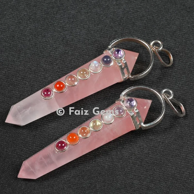 Rose Quartz High Grade Double Point Chakra Pendant