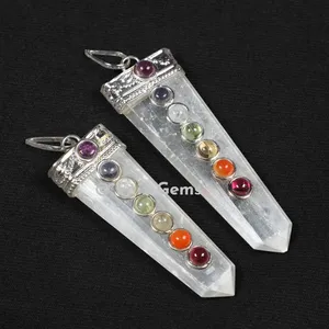 Selenite Healing Chakra Flat Pencil Pendants