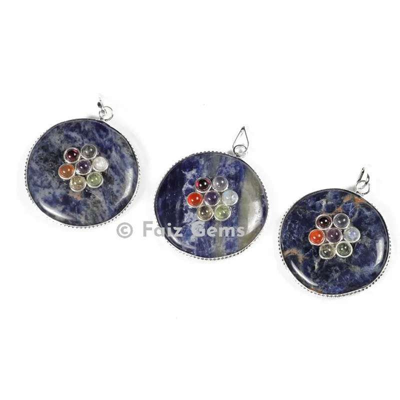 Sodalite Chakra Disc Pendants