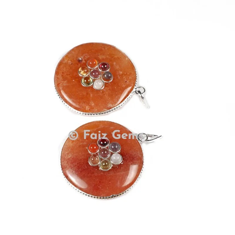Peach Aventurine Chakra Disc Pendants