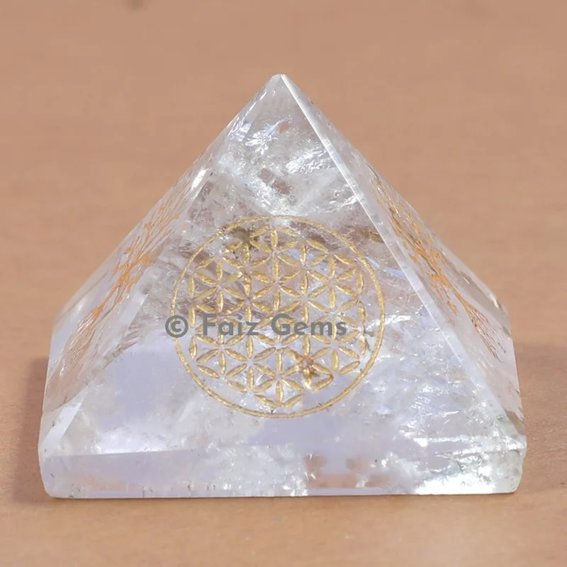 Crystal Quartz Flower of Life Pyramids
