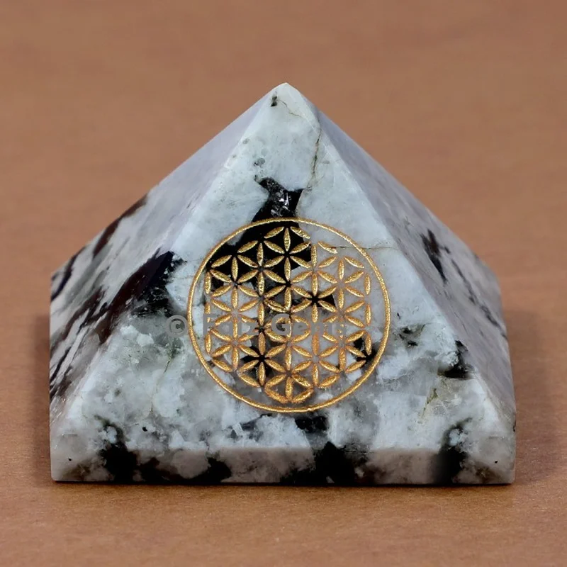 Rainbow Moonstone Flower of Life Pyramids