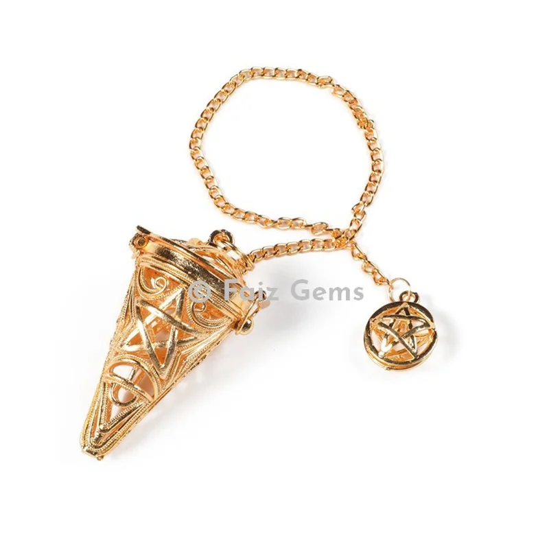 Golden Brass Openable  Pentagram Cage Metal Pendulum