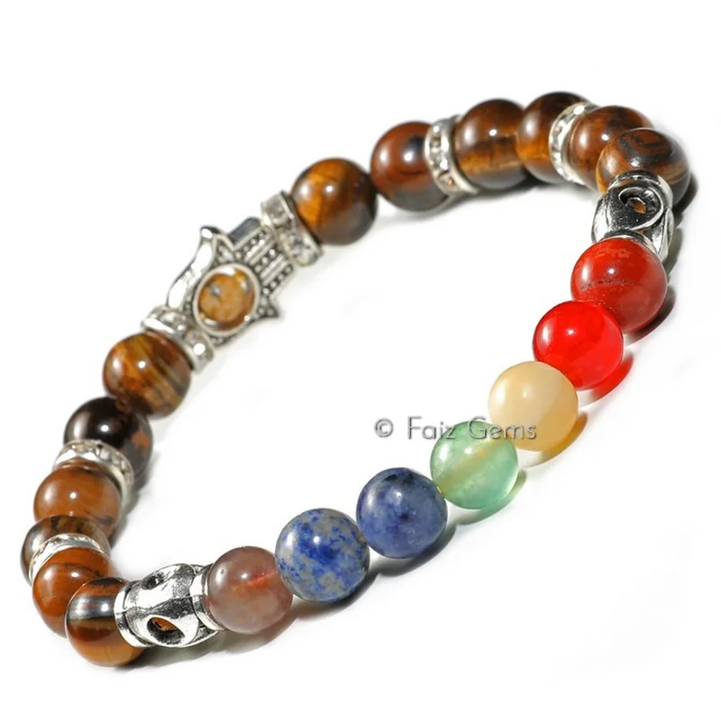 Seven Chakra Hamsa Bracelet With Tiger Eye