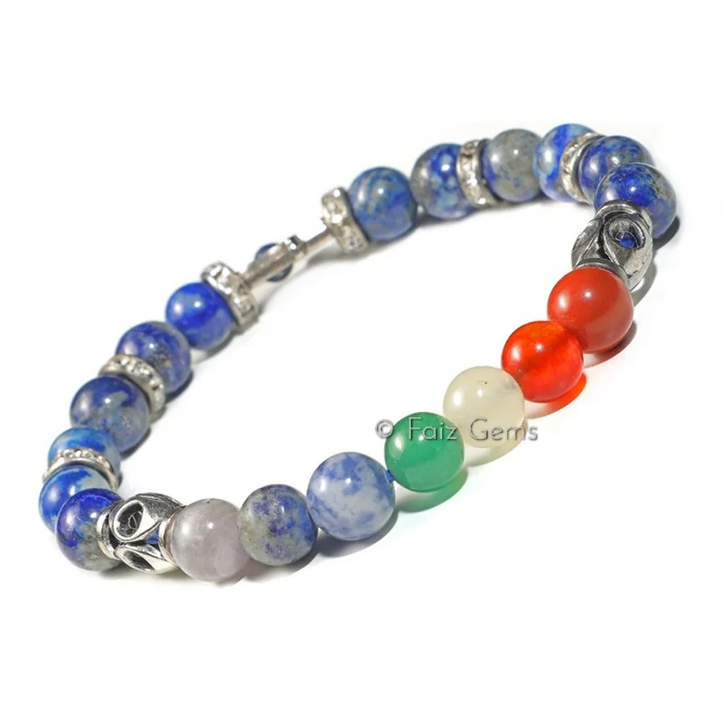 7 Chakra Hamsa Lava Bracelet With Lapis Lazuli
