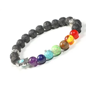 7 Chakra Hamsa Lava Bracelet