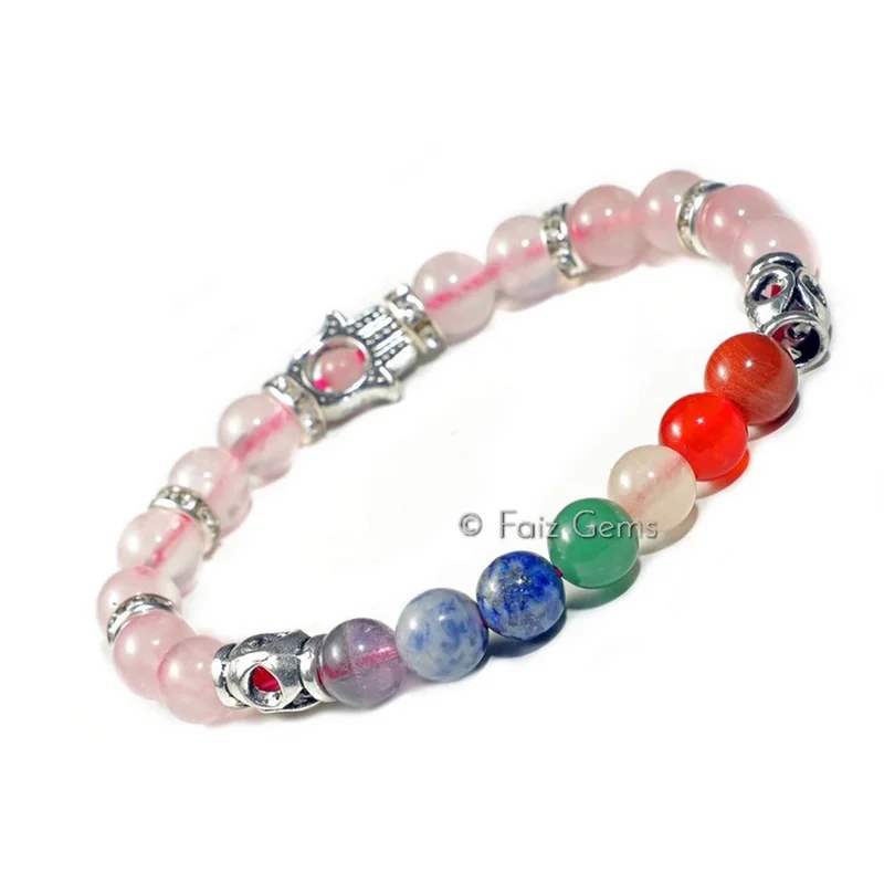 Seven Chakra Hamsa Bracelet With Rose