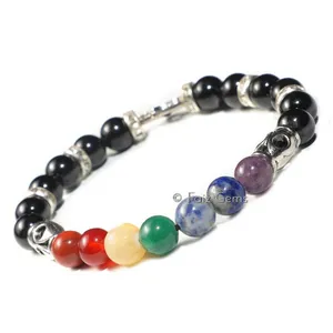 Seven Chakra Hamsa Bracelet With Black Agate