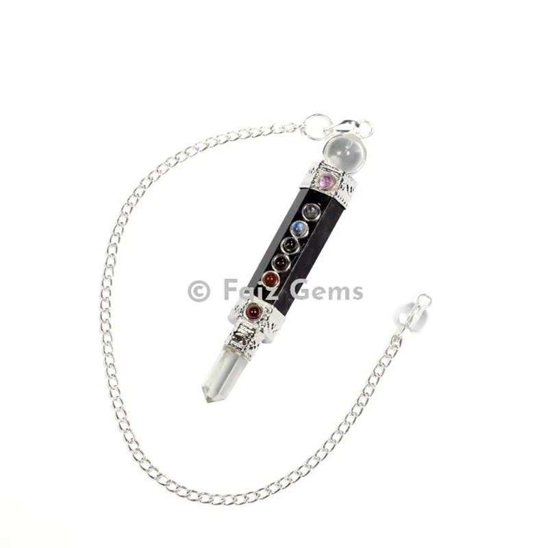 Black Tourmaline with Seven Chakra Stones Designable Pendulum