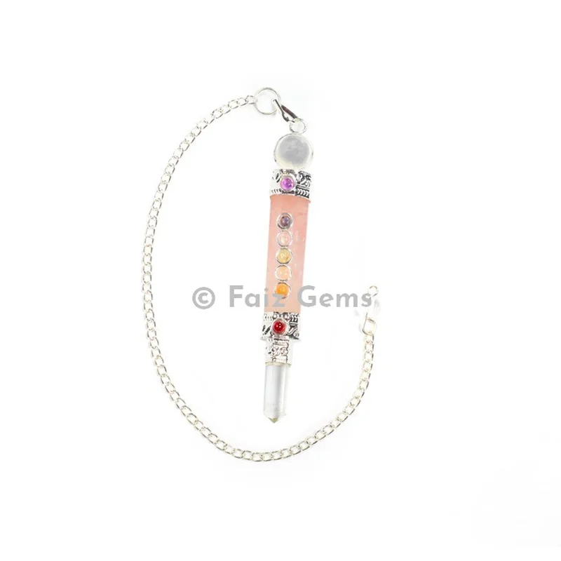Rose Quartz Chakra Pencil Pendulum with Silver Chain