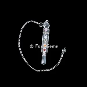 Crystal Seven Chakra Pendulum with Silver Chain