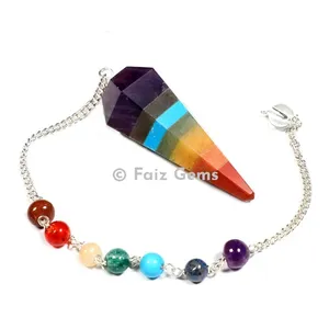 Seven Chakra Bonded Pendulum with Chakra Silver Chain