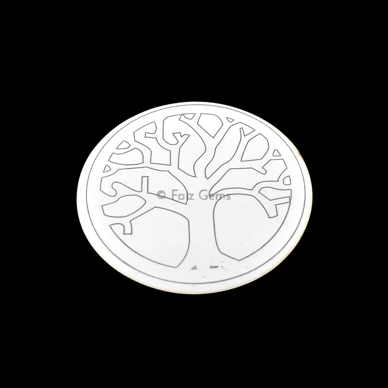 Tree Of Life Engraved Wooden White Coaster