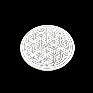 Flower of Life Engraved Wooden White Coaster