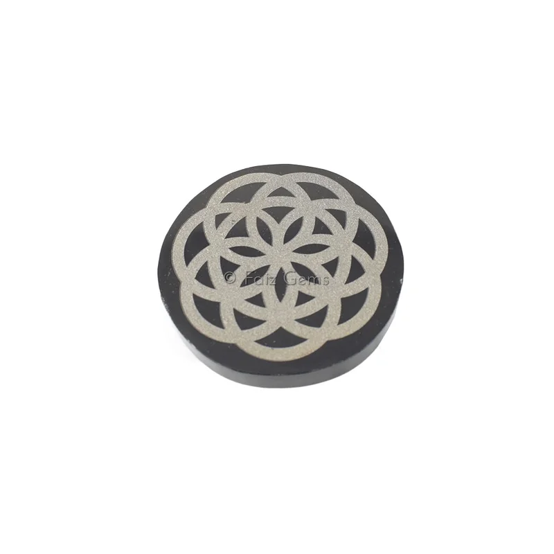 Flower Of Life Black Agate Coaster