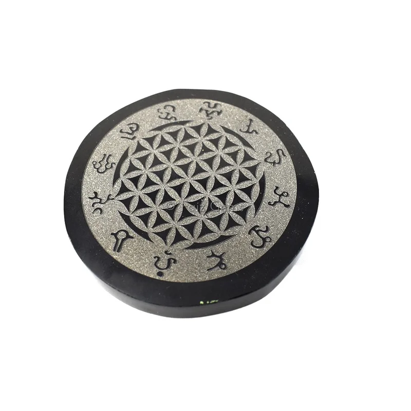 Flower Of Life Black Agate Coaster