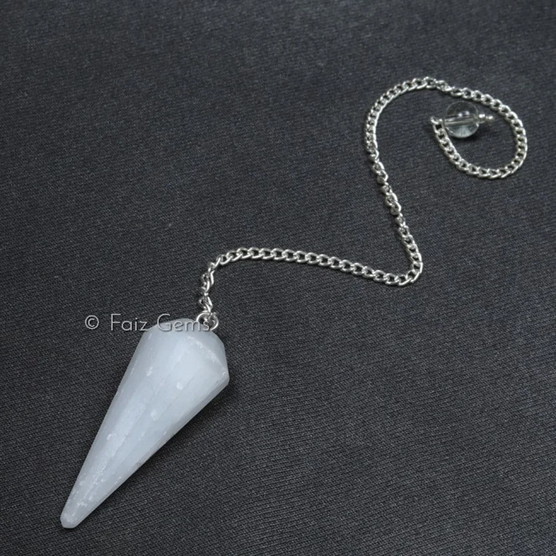 Selenite 12 Faceted Gemstone Pendulum