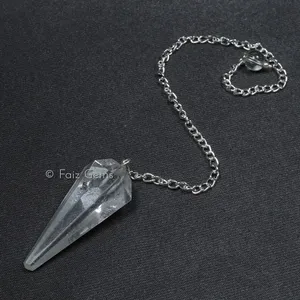 Crystal Quartz 6 Faceted Gemstone Pendulum