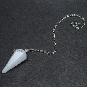 White Agate 12 Faceted Gemstone Pendulum