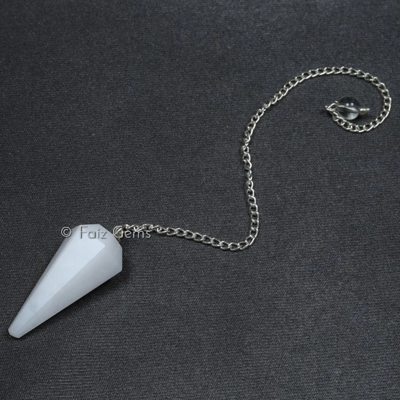 White Agate 12 Faceted Gemstone Pendulum