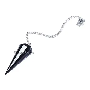 Black Tourmaline 12 Faceted Gemstone Pendulum