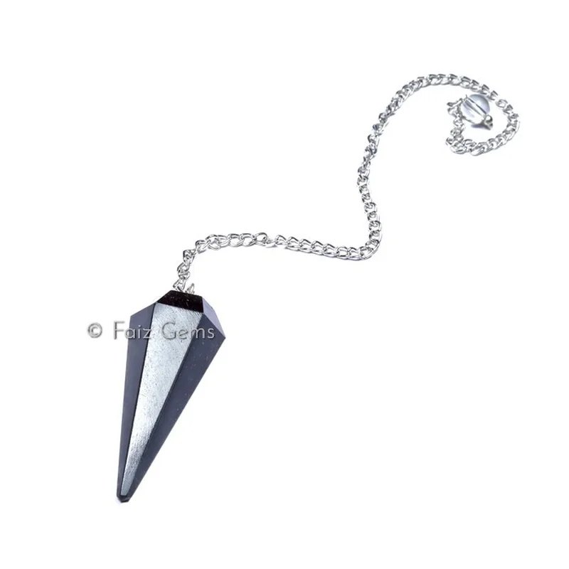 Black Obsidian 6 Faceted Gemstone Pendulum