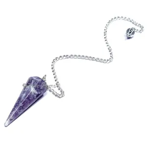 Lepidolite 6 Faceted Gemstone Pendulum