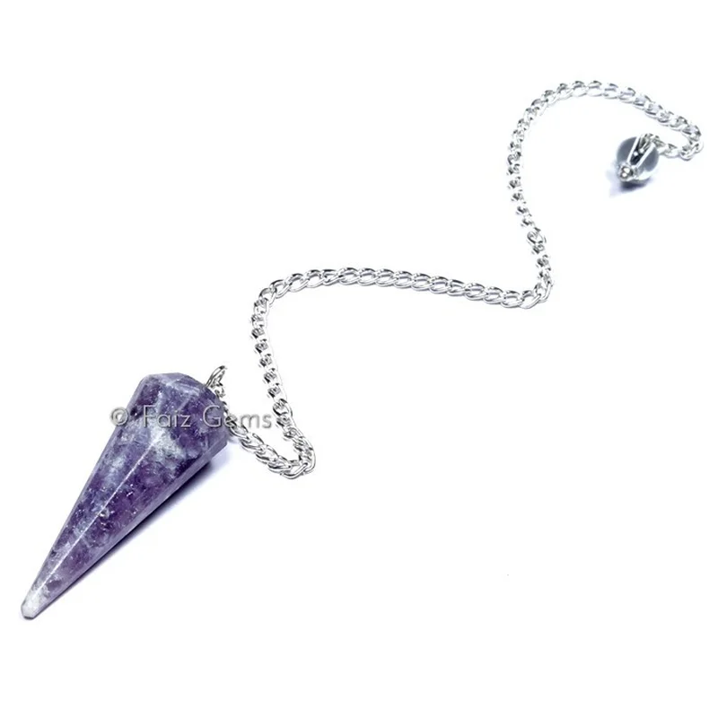Lepidolite 6 Faceted Gemstone Pendulum