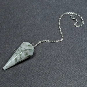 Tree Agate 6 Faceted Gemstone Pendulum