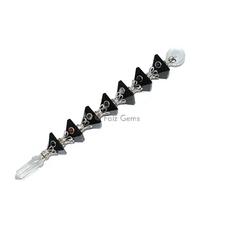 Black Agate Seven Chakra Pyramid Healing Wands
