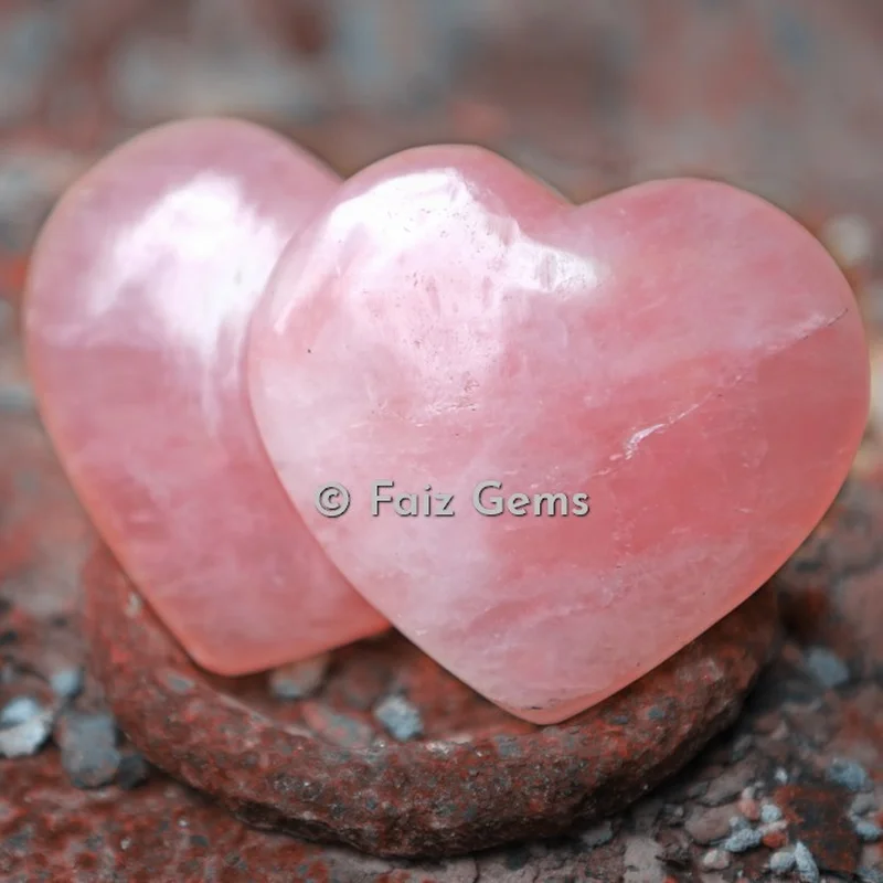 Double Rose Quartz Heart Carved Healing Tools