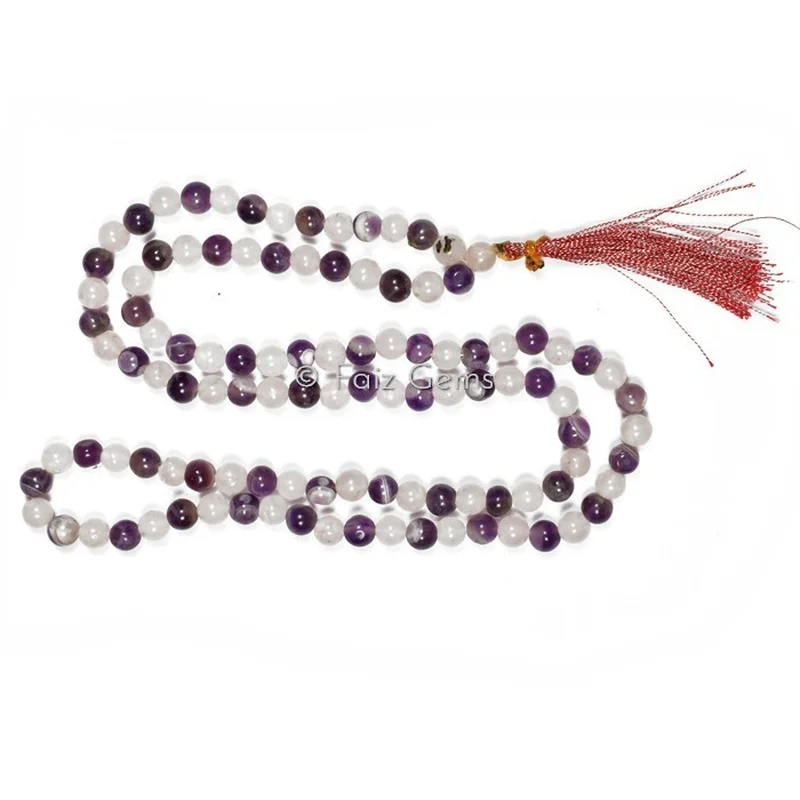 Rose Quartz With Amethyst Gemstone Japa Mala