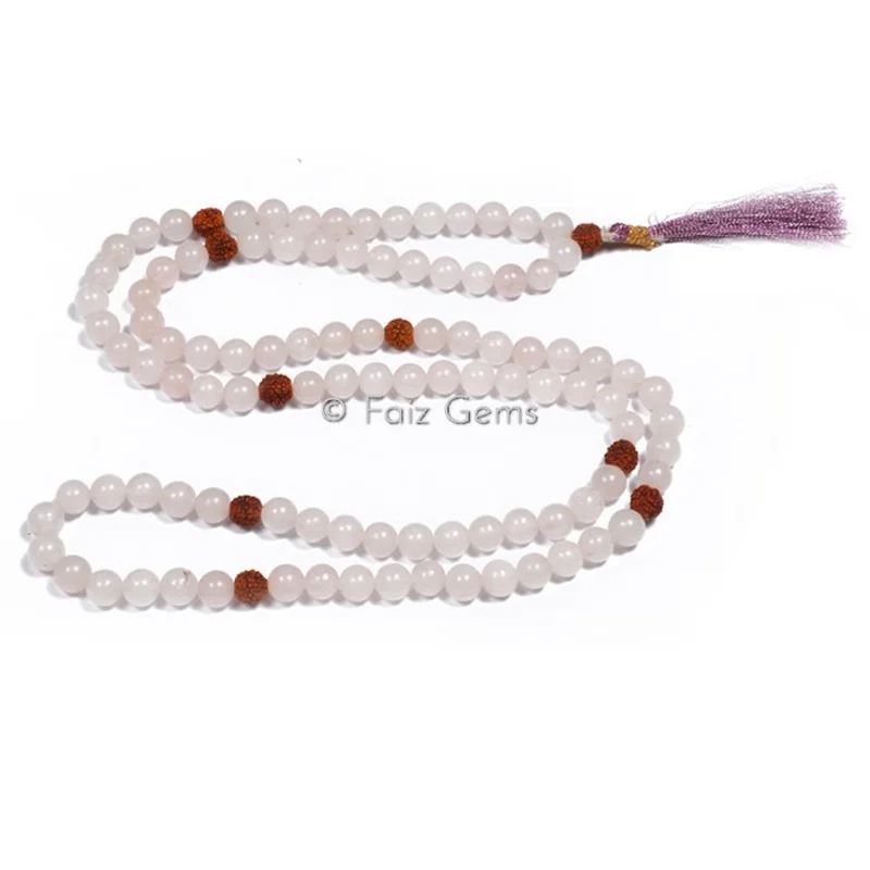 Rose Quartz Rudraksha Gemstone Mala For Prayer