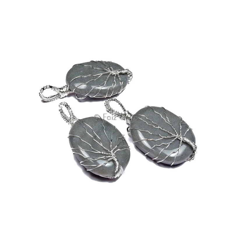 Grey Agate Tree of Life Pendants