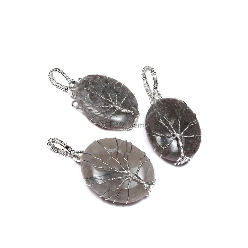 Smokey Agate Tree of Life Pendants