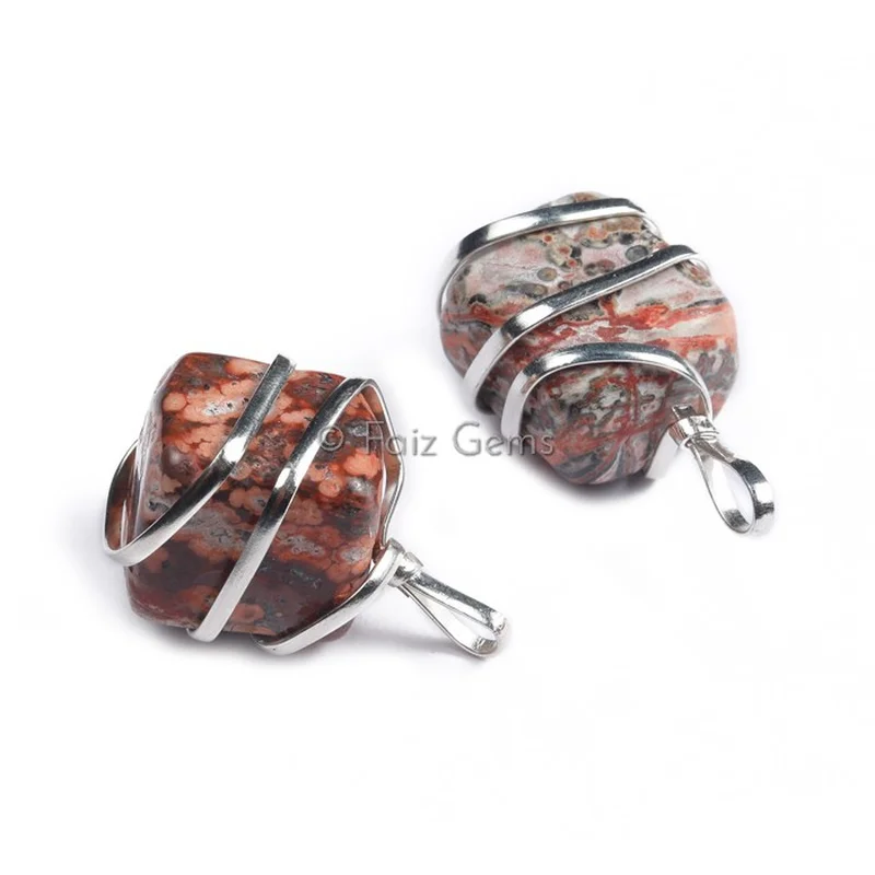 Leopard Skin Jasper Wire Wrap Pendants