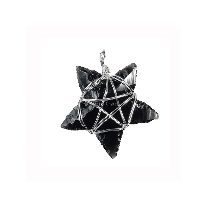 Black Obsidian Star Wrap Pendant