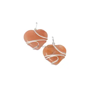 Peach Aventurine Heart Wire Warped Pendant