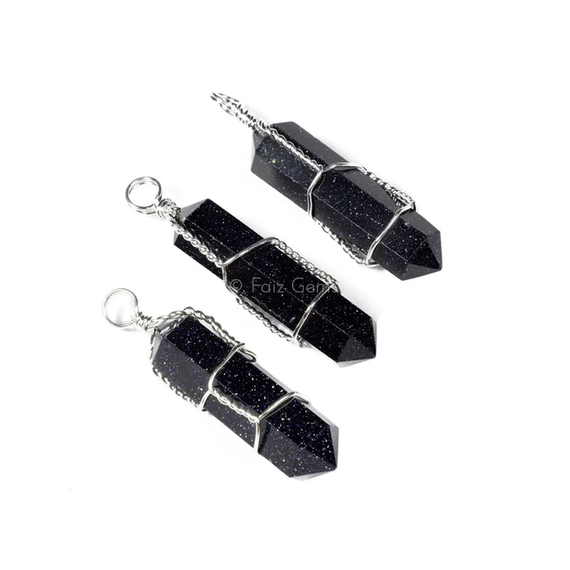 Blue Sunstone Double Terminated Pencil Pendants