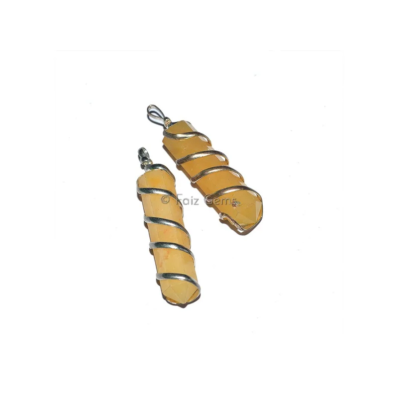 Yellow Aventurine Wire Wrap Pencil Pendants