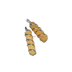 Yellow Aventurine Wire Wrap Pencil Pendants