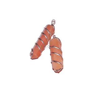 Peach Aventurine Wire Wrap Pencil Pendants